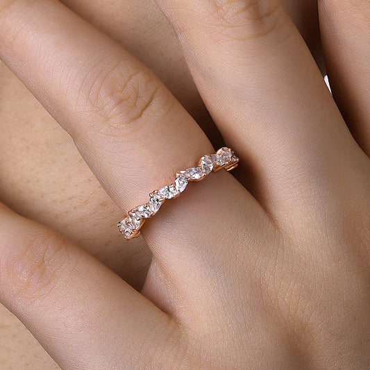 Unique Rose Gold Full Eternity Pear Cut Wedding Band for Her In Sterling Silver-Maxinejewelry