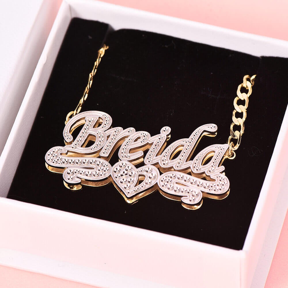 Double Layer Two Tone Heart Personalized Gold Plated Name Necklace-silviax