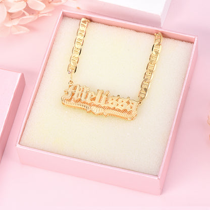 Double Plate Love Heart Personalized Custom Old English Font Gold Plated Name Necklace-silviax