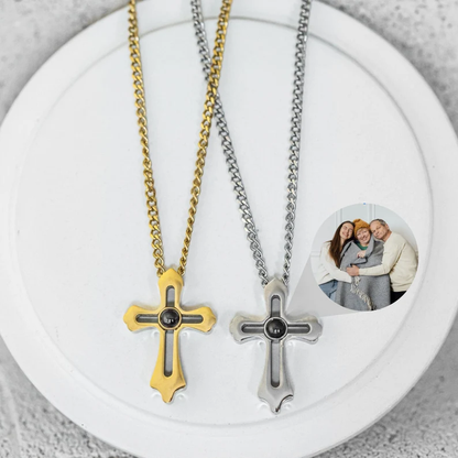 Personalized Custom Cross Photo Projection Necklace For Men-silviax