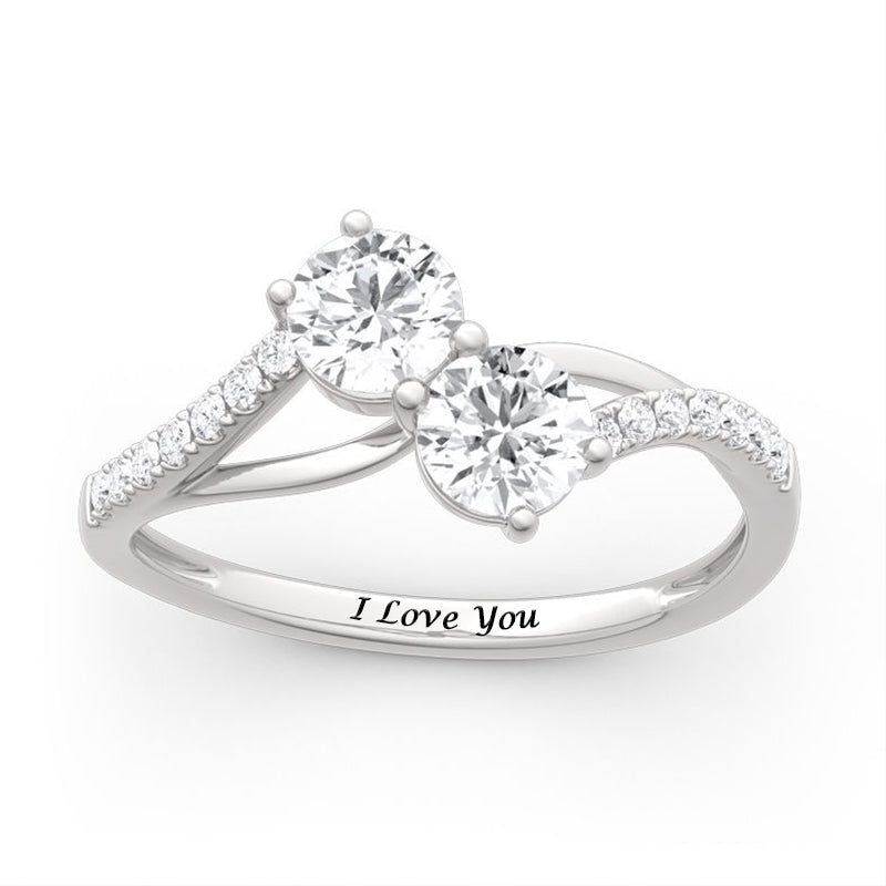 Personalized Engraved Sterling Silver Two Stone Cubic Zirconia Engagement Ring-silviax