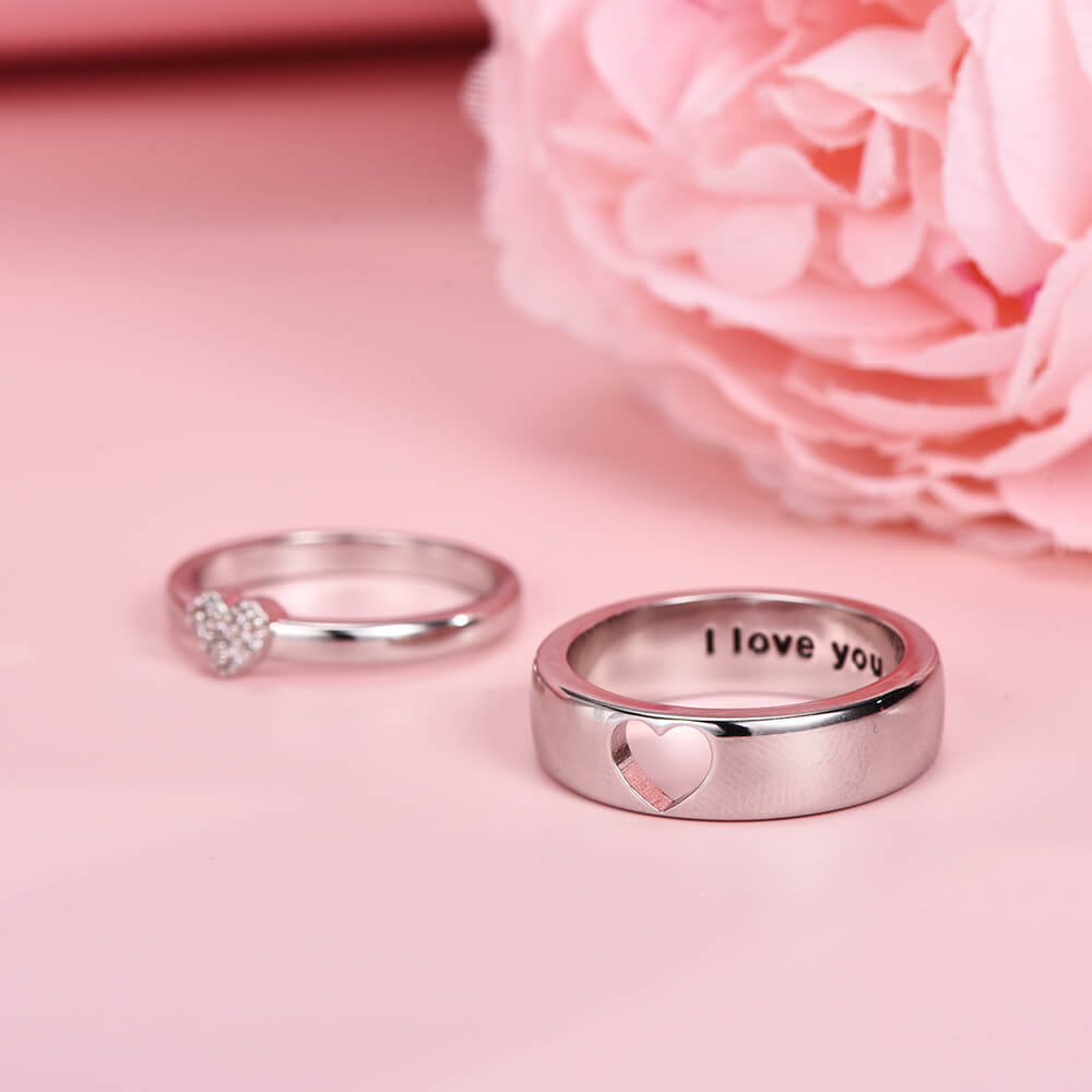 Sterling Silver Heart Couples Rings Personalized Custom Engraved Ring