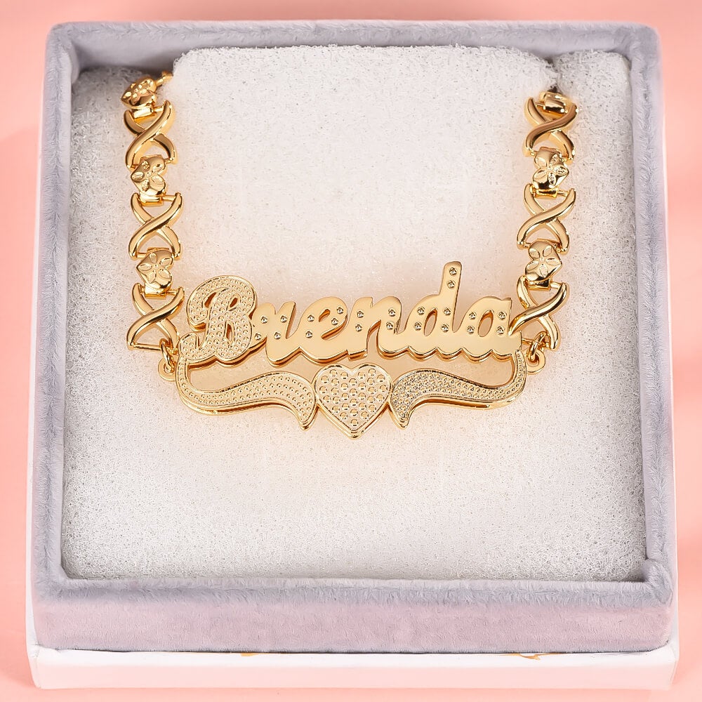 Double Layer Love Heart Personalized Custom Gold Plated Name Bracelet-silviax