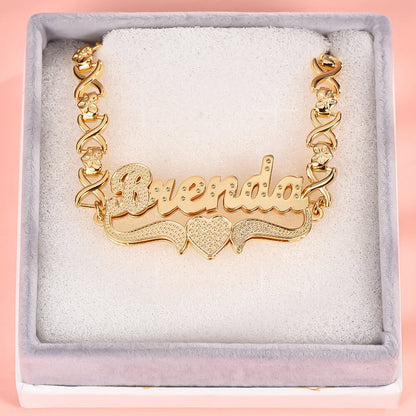 Double Layer Love Heart Personalized Custom Gold Plated Name Bracelet-silviax