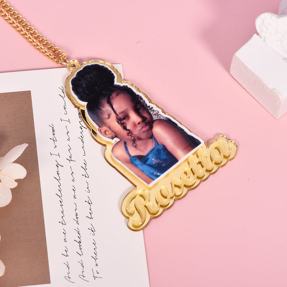 Portrait Photo with Name Personalized Acrylic Name Necklace