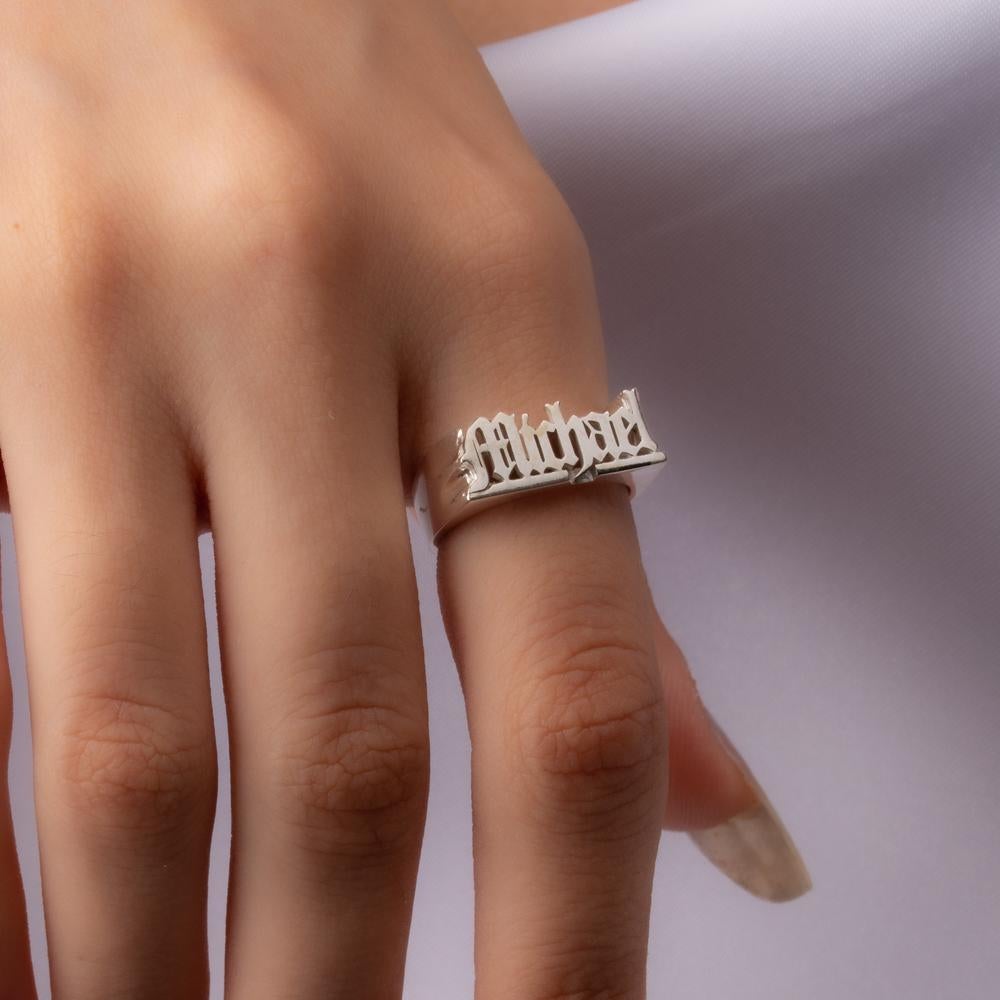 Gold Plated Personalized Gothic Name Ring-silviax