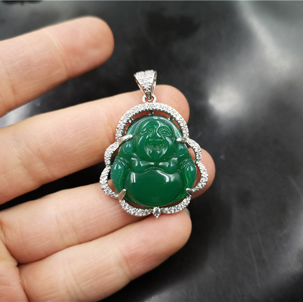 Argent Zirconia Smile Maitreya Buddha Pendant Necklace-silviax