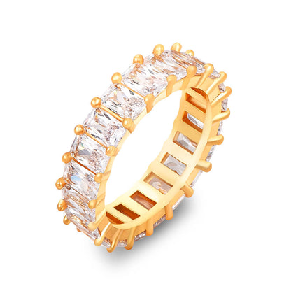 5mm Emerald Cut Inlaid White Square Zircon Gold Plated Ring-silviax