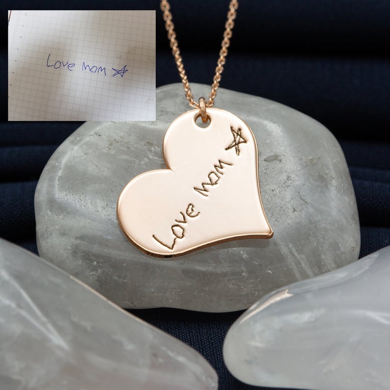 Heart Custom Memorial Signature Necklace Gold Plated-silviax