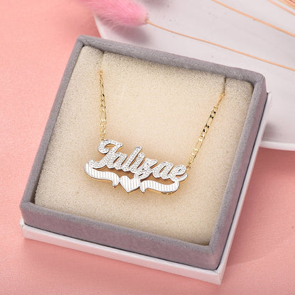 Double Layer Two Tone with Heart Gold Plated Custom 3D Name Necklace-silviax