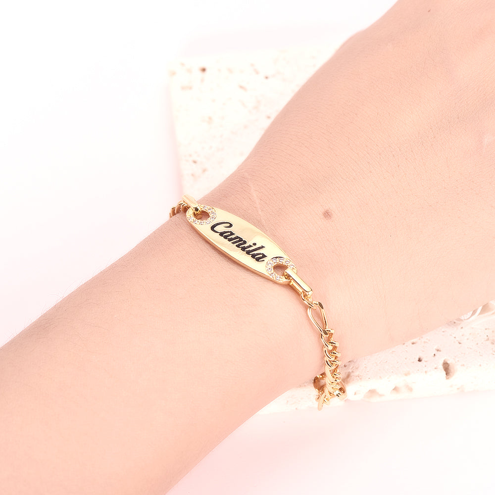 Gold Plated Personalized Engraved Name Zircon Bar Bracelet