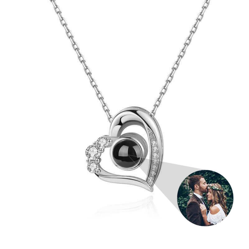 Heart Pendant Color Photo Projection Personalized Custom White Gold Photo Necklace-silviax