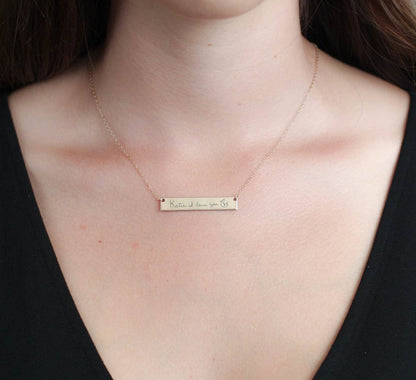 Rectangle Pendant Gold Plated Personalized Engraving Handwriting Necklace-silviax