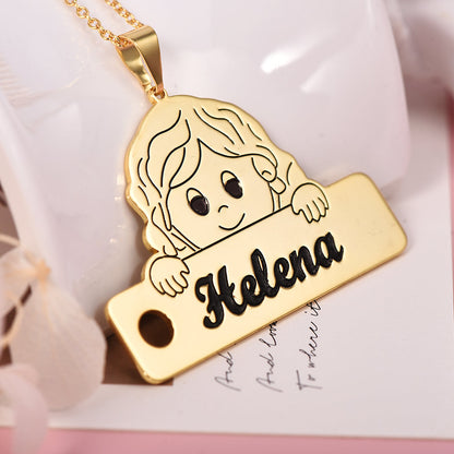 Girl Photo Portrait Personalized Engraved Bar Name Necklace-silviax