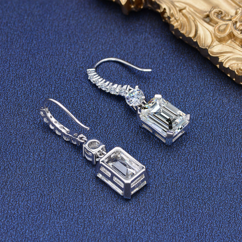 Emerald Cut Simulated Diamond Drop Earrings In Sterling Silver