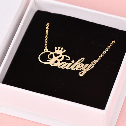 925 Sterling Silver With Crown Nameplate Personalized Custom Name Necklace-silviax