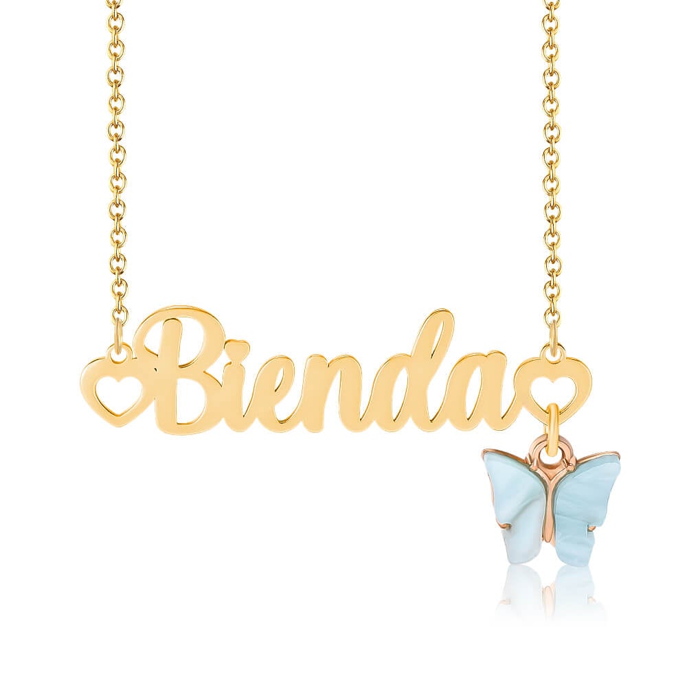 Butterfly Heart Nameplate Pendant Personalized Custom Gold Plated Name Necklace-silviax