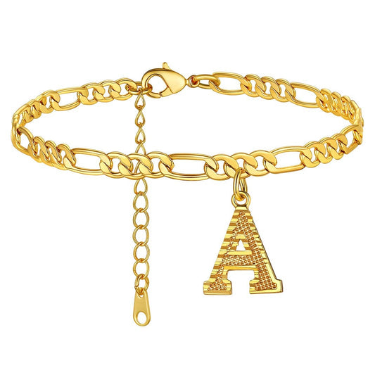 26 English Letters A-Z Personalized Custom Gold Plated Initial Letters Anklet-silviax