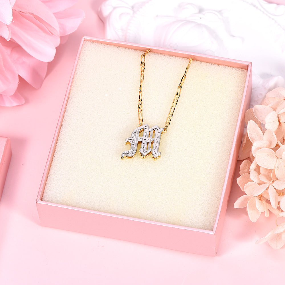 Double Layer Two Tone Old English Font Personalized Custom Gold Plated Initial Necklace-silviax