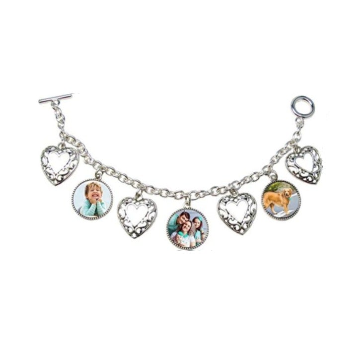 Three Photo with Heart Pendant White Gold Personalized Custom Photo Bracelet-silviax