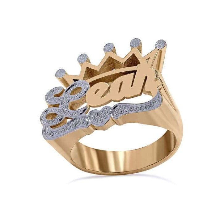 Crown Heart Two Tone Personalized Custom Gold Plated Name Ring-silviax