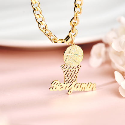 Basketball Nameplate Pendant Personalized Custom Gold Plated Name Necklace