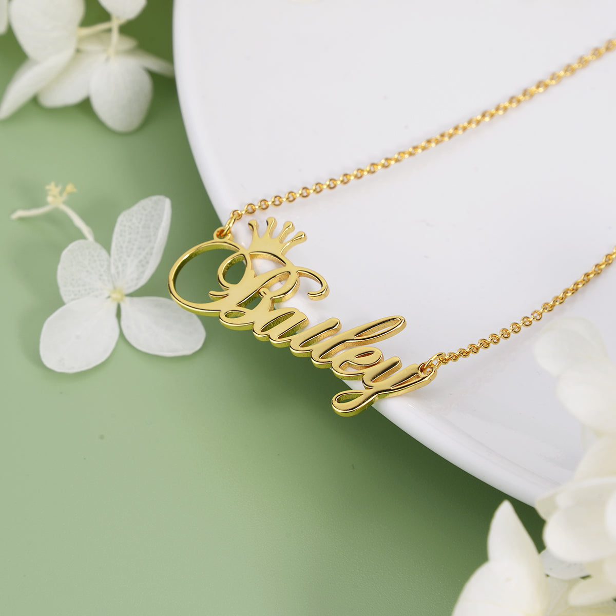 Crown Engraved Personalized Custom Gold Plated Name Necklace