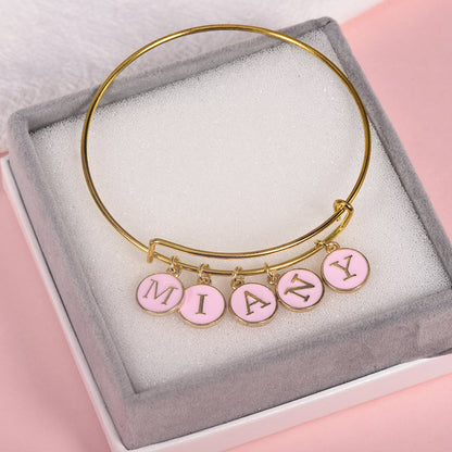 Personalized Pink Enamel Letter Name Charm Bangle Bracelet-silviax