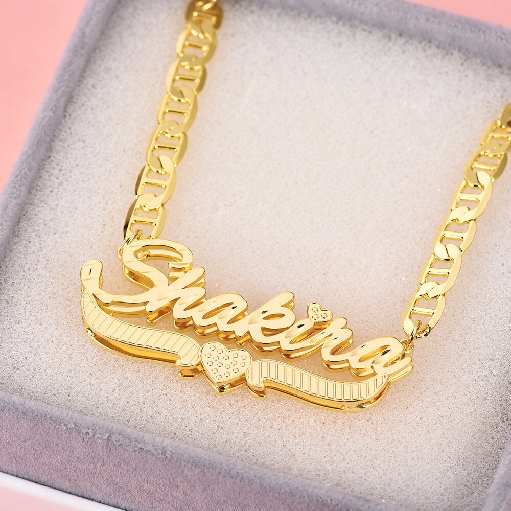 Double Layer Nameplate Heart Personalized Custom Gold Plated Name Necklace-silviax