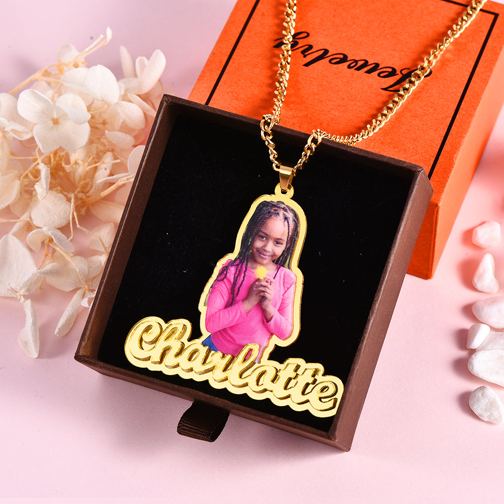 Portrait Photo with Name Personalized Acrylic Name Necklace