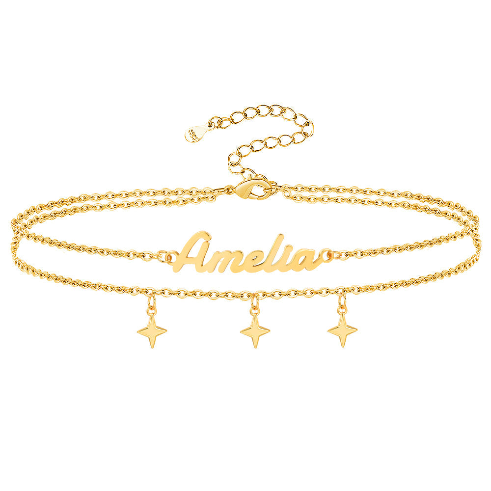 Gold Plated Personalized Double Layer Little Stars Pendant Name Bracelet-silviax