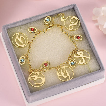 Personalized Mother's Birthstone Bracelets with Script Letter Charms-silviax