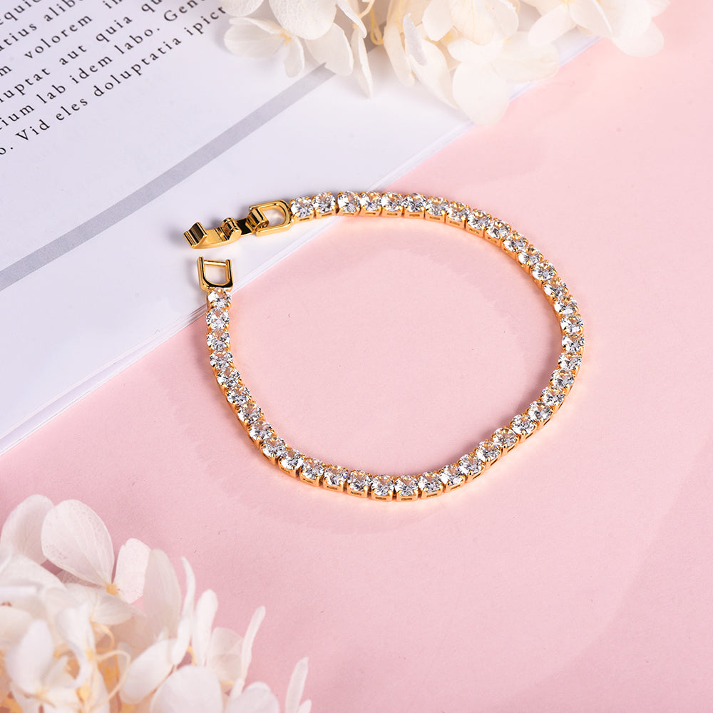 4mm Cubic Zirconia Classic Tennis Bracelet Gold Plated Bracelet-silviax