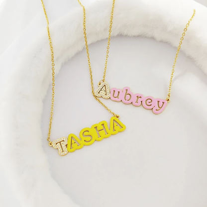 Colorful Hollow Enamel Nameplate with Zircon First Letter Personalized Name Necklace-silviax