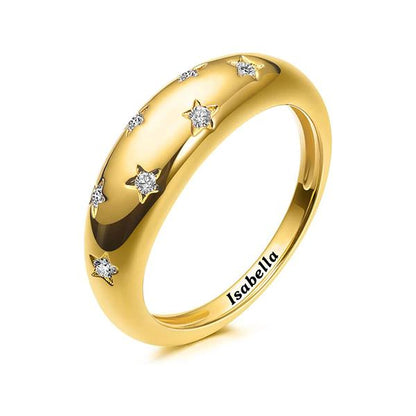 Personalized Engraved Cubic Zirconia Star Dome Chunky Ring-silviax