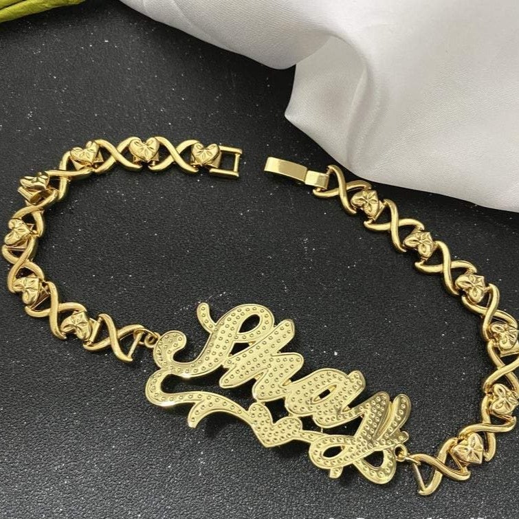 Heart Nameplate Custom Personalized Gold Plated Name Anklet-silviax