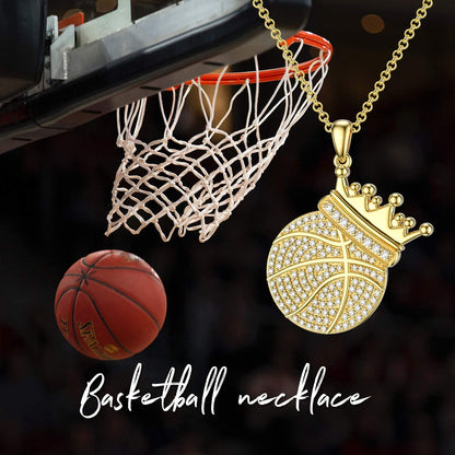 Crown Basketball Pendant Gold Plated Necklace Hip Hop Sport Style for Boy Men