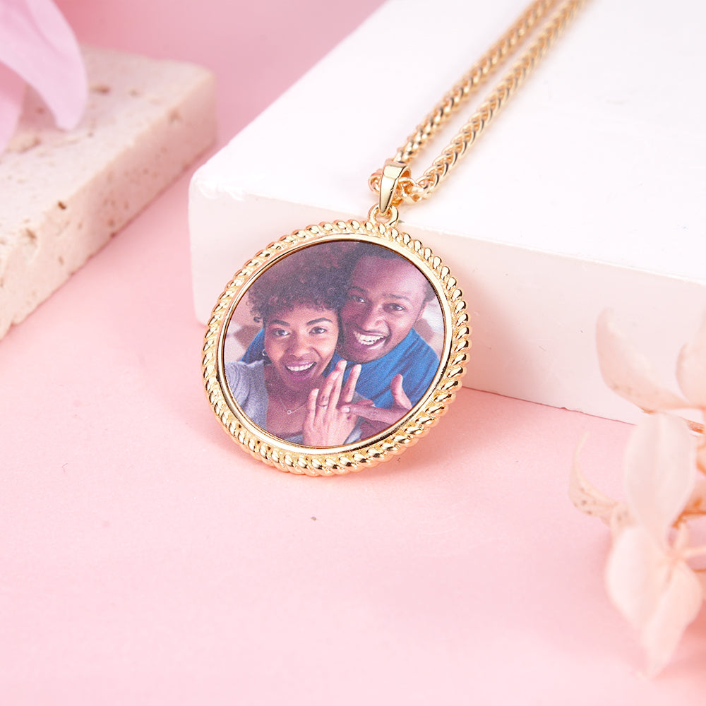 Photo Round Personalized Custom Hip Hop Necklace 