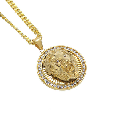 Hiphop Stainless Steel Boutique Lion Head Three-Dimensiona Necklace