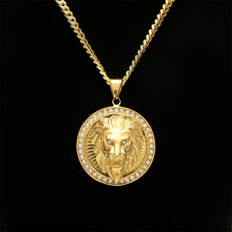 Hiphop Stainless Steel Boutique Lion Head Three-Dimensiona Necklace-Maxinejewelry