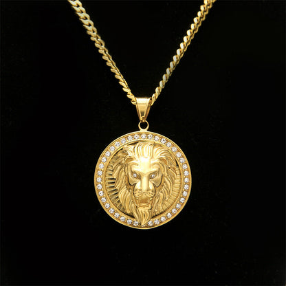 Hiphop Stainless Steel Boutique Lion Head Three-Dimensiona Necklace-Maxinejewelry