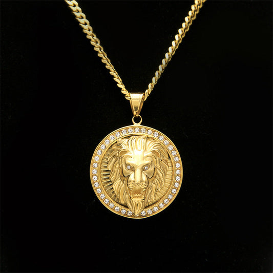 Hiphop Stainless Steel Boutique Lion Head Three-Dimensiona Necklace-Maxinejewelry