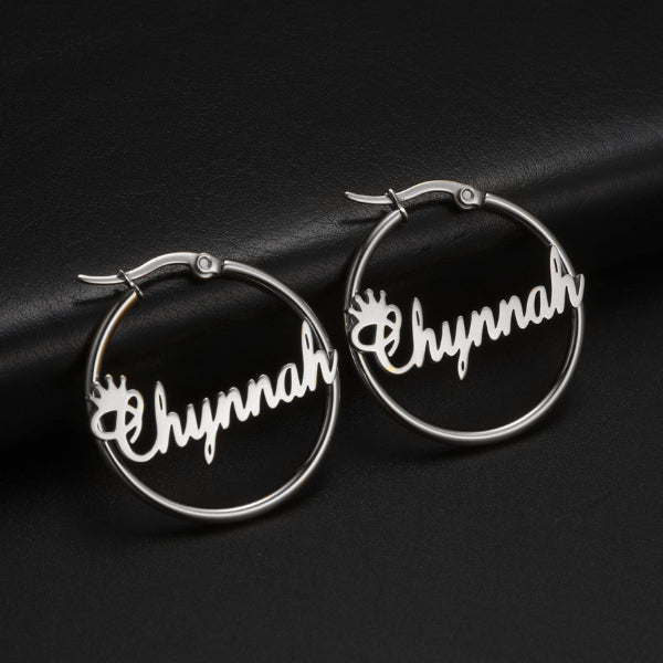 Gold Plated Crown Hoop Personalized Name Earrings-silviax