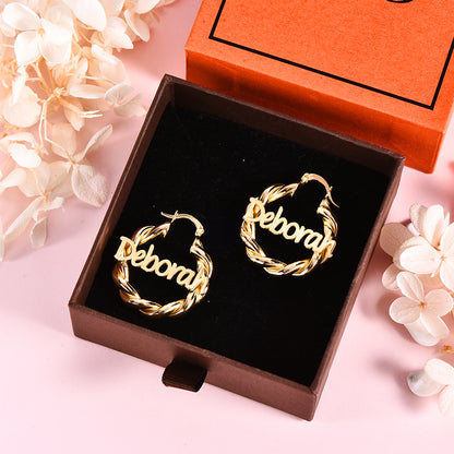 Personalized Custom Gold Plated Nameplate Hoop Earrings Kids Earrings