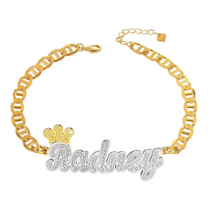 Crown Two Tone Personalized Custom Gold Plated Name Bracelet-silviax