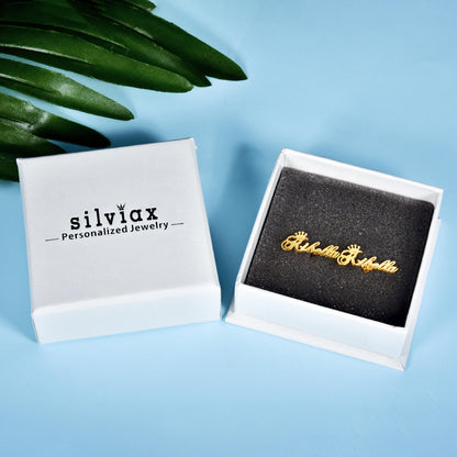 Gold Plated Two Tones Personalized Name Studs Earrings Mother Gift