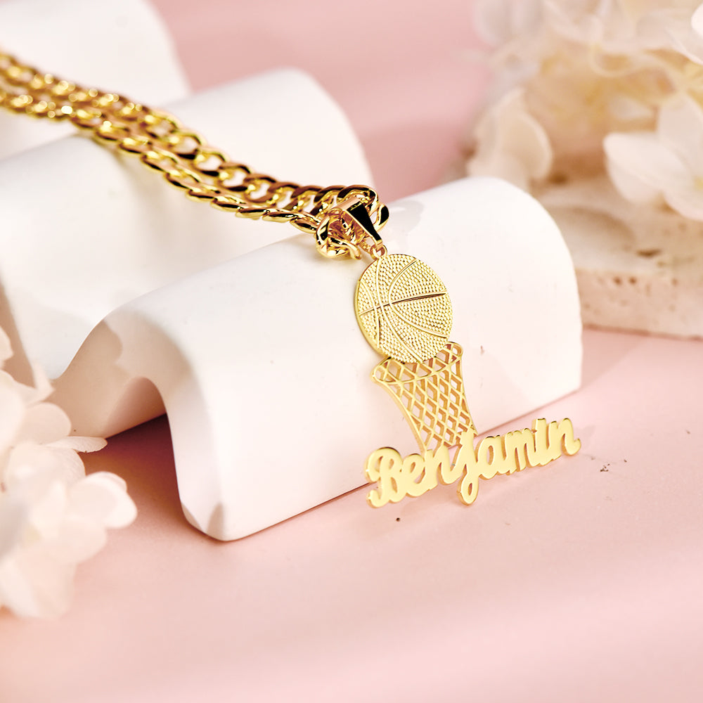 Basketball Nameplate Pendant Personalized Custom Gold Plated Name Necklace