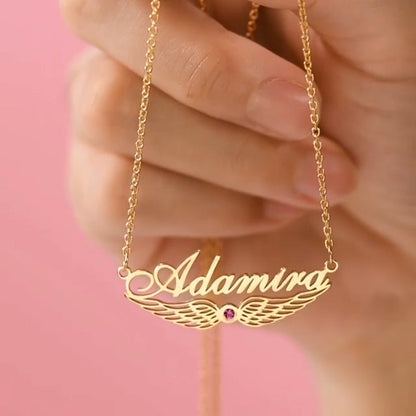 Angel Wing Nameplate Pendant with Birthstone Gold plated Personalized Custom Name Necklace-silviax