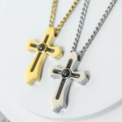 Personalized Custom Cross Photo Projection Necklace For Men-silviax