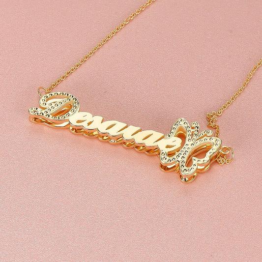 Double Layer with Butterfly Personalized Custom 3D Name Necklace Gold Plated Jewelry-silviax